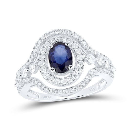 14K White Gold Womens Oval Blue Sapphire Diamond Solitaire Ring 1-1/2 Cttw, Womens Size: 5-10