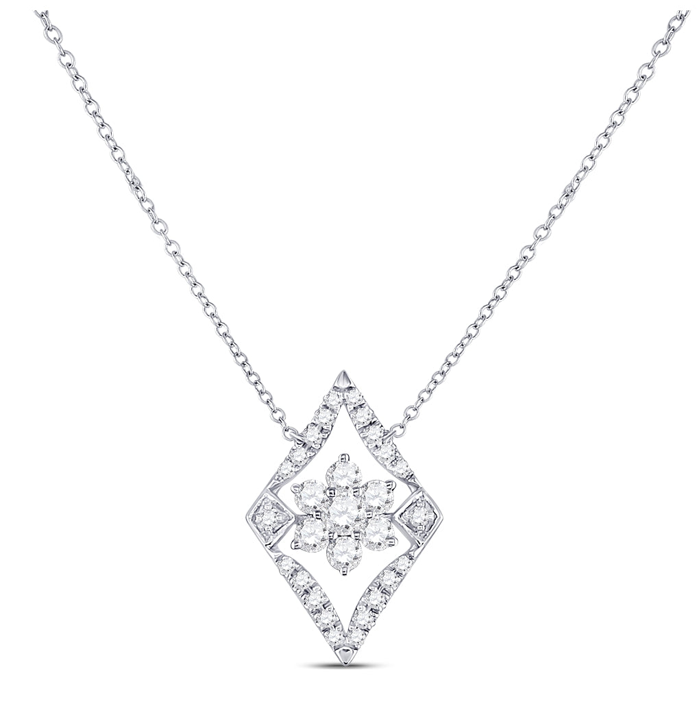 14K White Gold Womens Round Diamond Geometric Cluster Necklace 1/3 Cttw, Length: 17.99 In