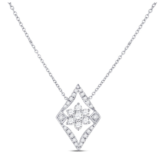 14K White Gold Womens Round Diamond Geometric Cluster Necklace 1/3 Cttw, Length: 17.99 In