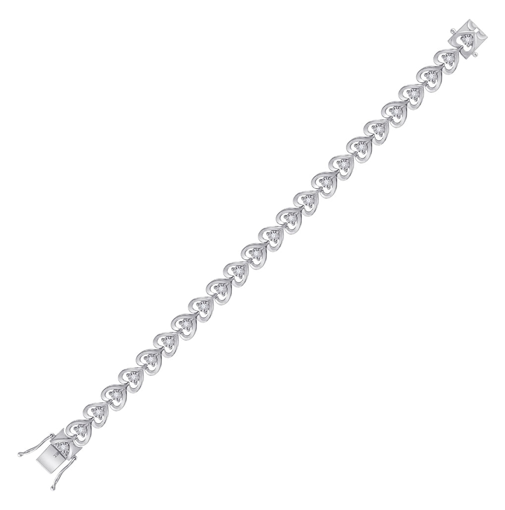 Sterling Silver Womens Round Diamond Heart Tennis Bracelet 1/2ctw