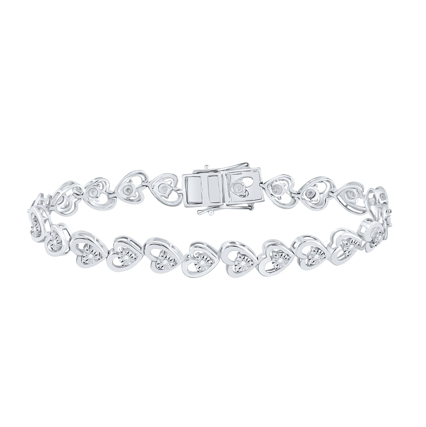 Sterling Silver Womens Round Diamond Heart Tennis Bracelet 1/4 Cttw