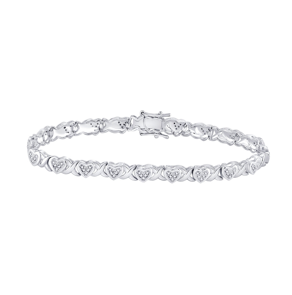 Sterling Silver Women's Round Dia. Heart Tennis Bracelet 1/4ctw