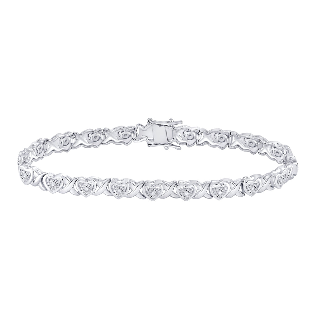 Sterling Silver Women's Round Diamond Heart Tennis Bracelet 1/4ctw