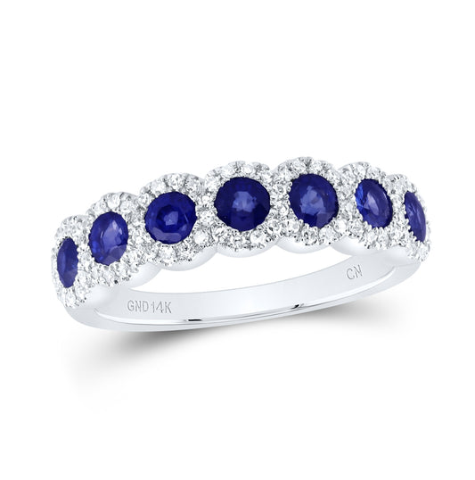 14K White Gold Womens Round Blue Sapphire Diamond Band Ring 1-1/4 Cttw, Womens Size: 5-10