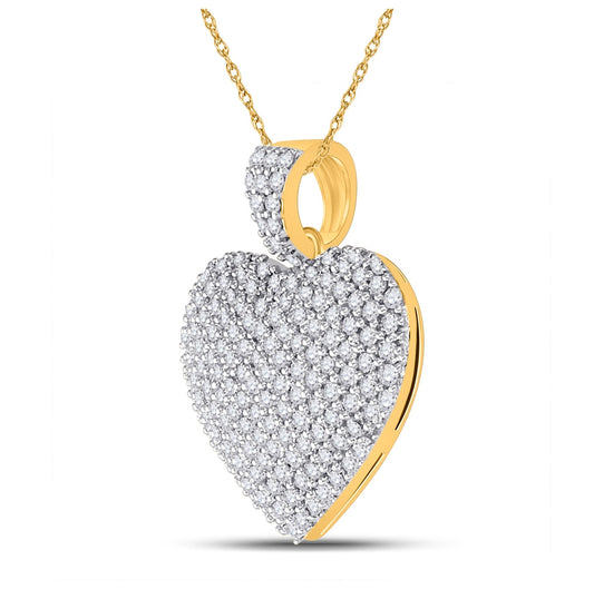 14K Yellow Gold Womens Round Diamond Charmed Heart Pendant 1 Cttw