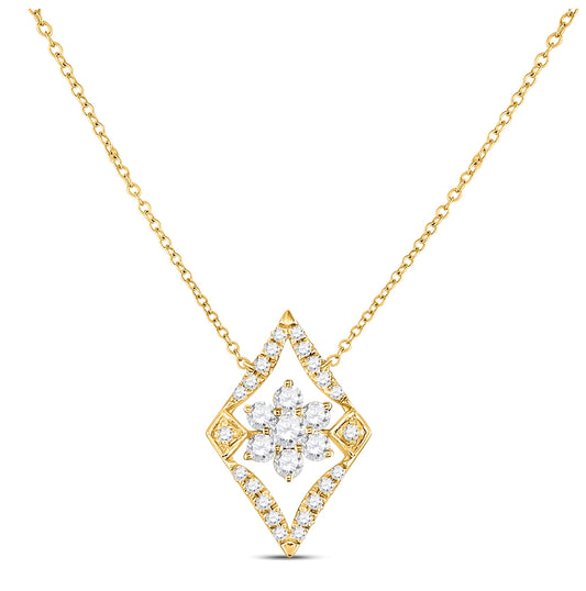 14K Yellow Gold Womens Round Diamond Geometric Cluster Necklace 1/3 Cttw, Length: 17.5 In