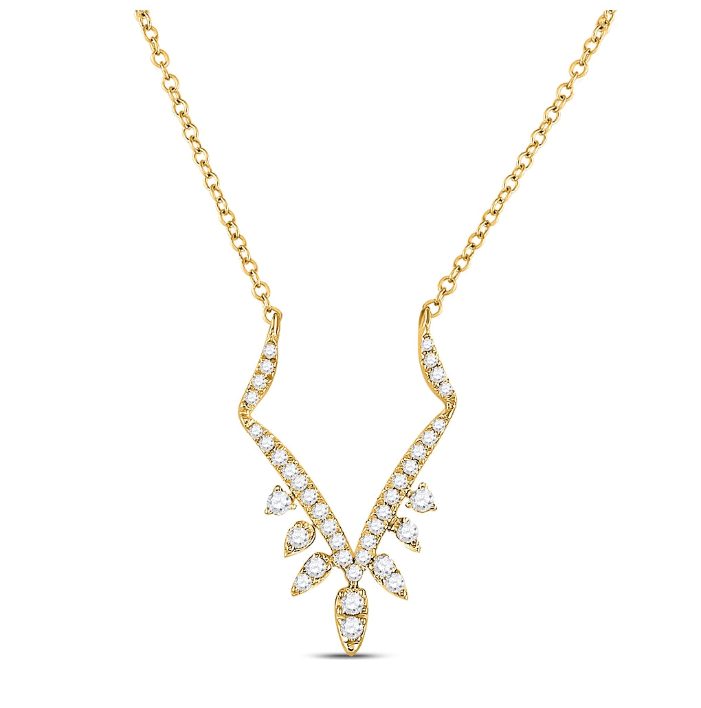 14K Yellow Gold Womens Round Diamond Fashion Necklace 1/4 Cttw, Length: 17.99 In