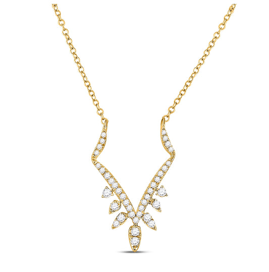 14K Yellow Gold Womens Round Diamond Fashion Necklace 1/4 Cttw, Length: 17.99 In