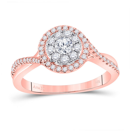 14K Rose Gold Womens Round Diamond Halo Solitaire Ring 1/2 Cttw, Womens Size: 5-10