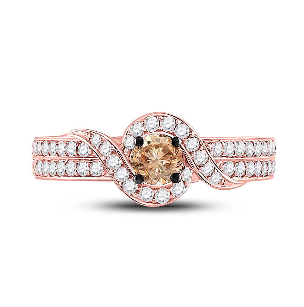 14K Rose Gold Womens Round Brown Diamond Solitaire Ring 3/4 Cttw, Womens Size: 5-10