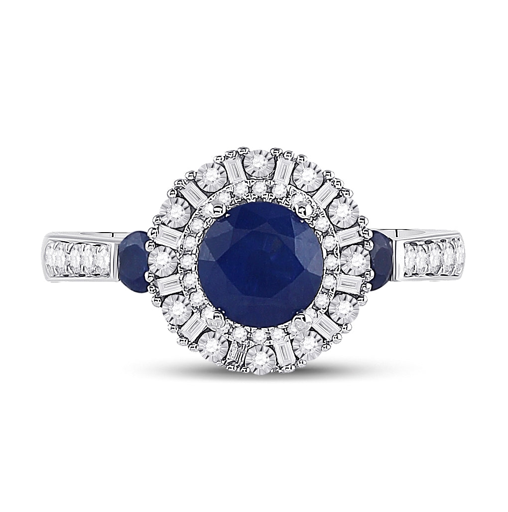 14K White Gold Womens Round Blue Sapphire Diamond Halo Ring 1-3/4 Cttw, Womens Size: 5-10