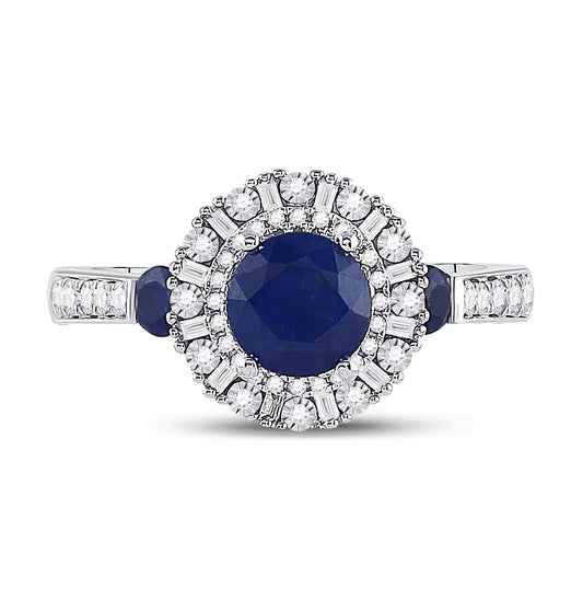 14K White Gold Womens Round Blue Sapphire Diamond Halo Ring 1-3/4 Cttw, Womens Size: 5-10