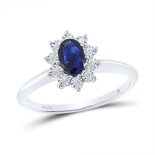 14kt White Gold Womens Oval Blue Sapphire Fashion Halo Ring 3/4 Cttw