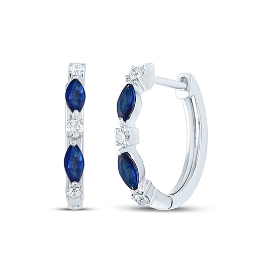 14kt White Gold 1/8ctw Diamond Nk 1/3ct Synthetic Mq Sapphirehire Gem Hoops Earrings