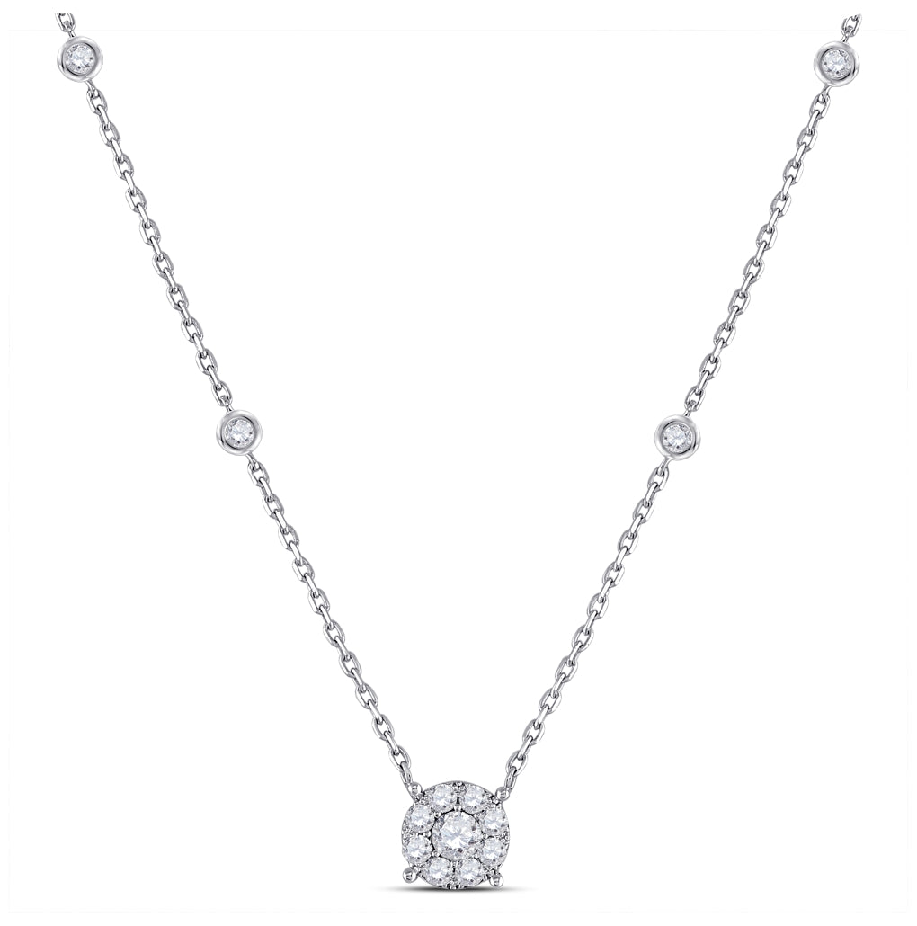 14K White Gold Womens Round Diamond Halo Solitaire Necklace 5/8 Cttw, Length: 17.99 In