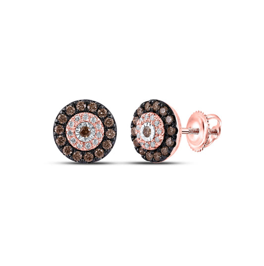 14kt Rose Gold Womens Round Brown Diamond Fashion Earrings 1/2 Cttw