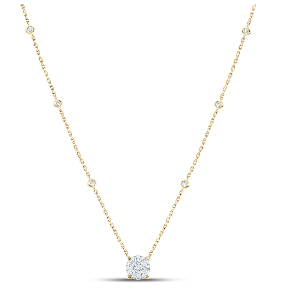 14K White Or Yellow Gold Womens Round Diamond Fashion Cluster Necklace