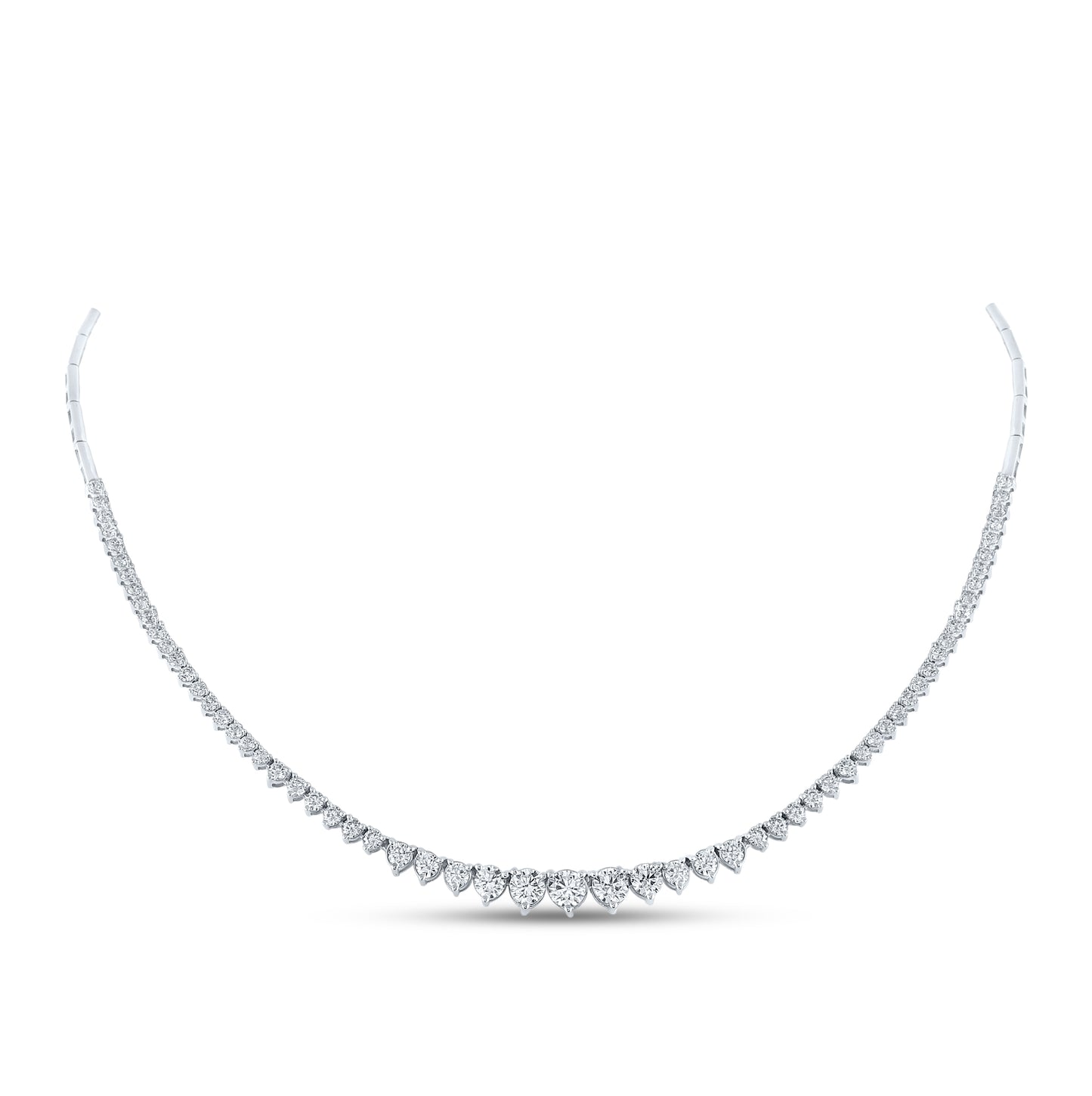 14K White Gold Womens Round Diamond Graduated Cocktail Necklace 4-1/2 Cttw, Length: 17.99 In