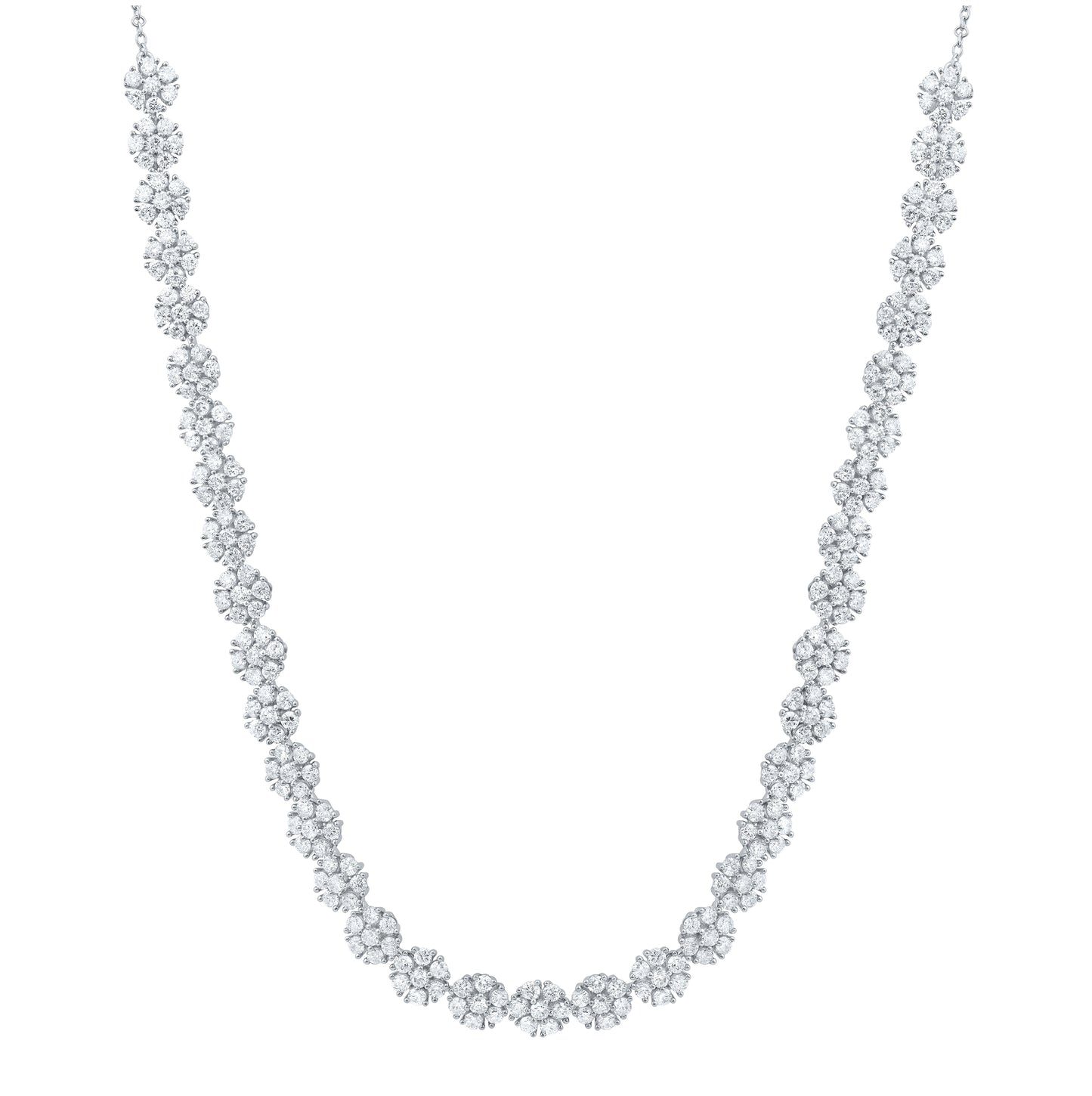 14K White Gold Womens Round Diamond Flower Cluster Necklace 4-1/2 Cttw, Length: 17.99 In