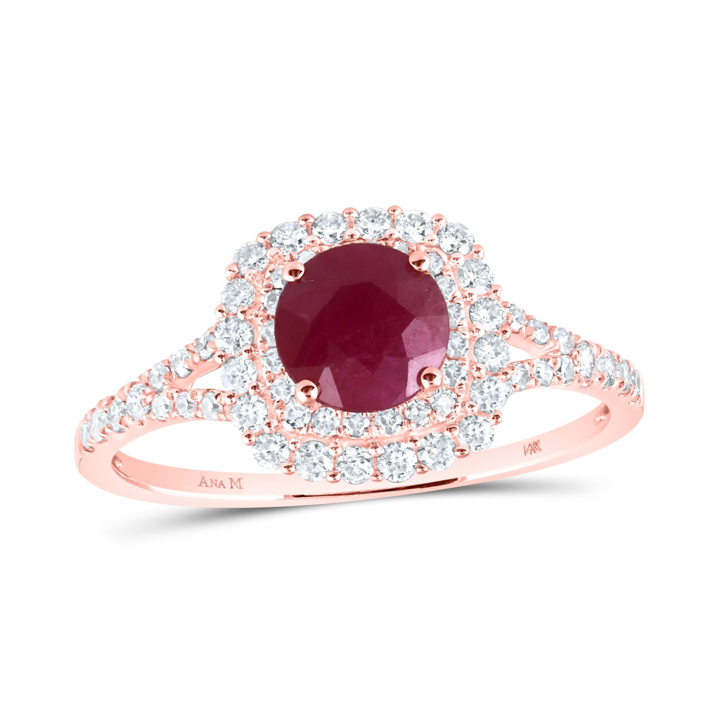 14kt Rose Gold 3/8ctw Diamond Cn 6.00mm Ruby Bridal Natural Gem  Ring