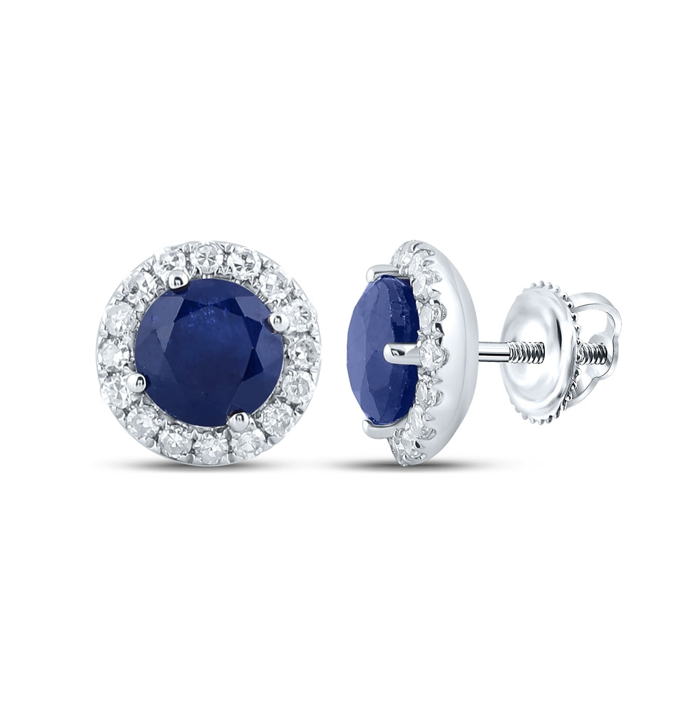 14K White Gold Womens Round Blue Sapphire Diamond Halo Earrings 1-1/5 Cttw, Length: 0.26 In, Width: 0.26 In