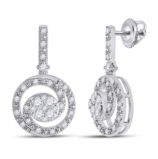 14K White Gold Womens Round Diamond Fashion Swirl Dangle Earrings 1/2 Cttw