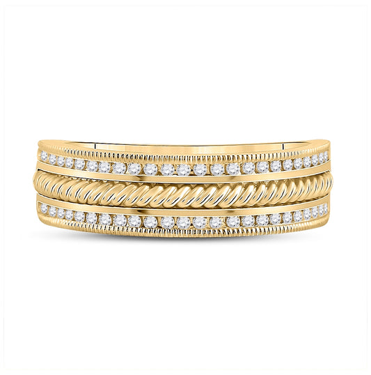 14K Yellow Gold Mens Round Diamond Wedding Rope Inlay Band Ring 1/3 Cttw, Mens Size: 7-13