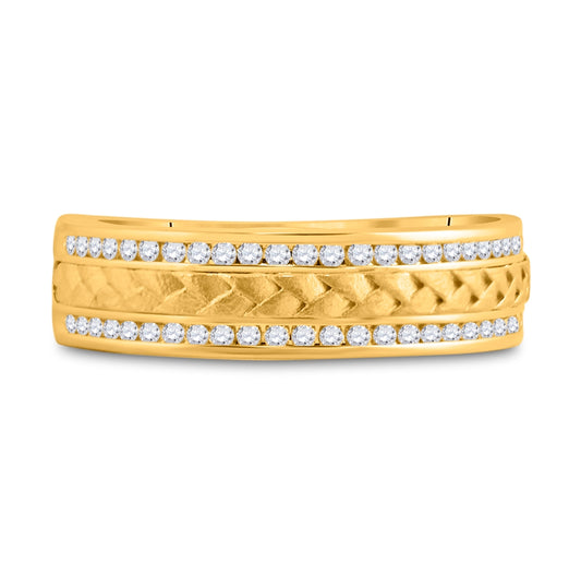 14K Yellow Gold Mens Round Diamond Wedding Braided Inlay Band Ring 1/3 Cttw, Mens Size: 7-13