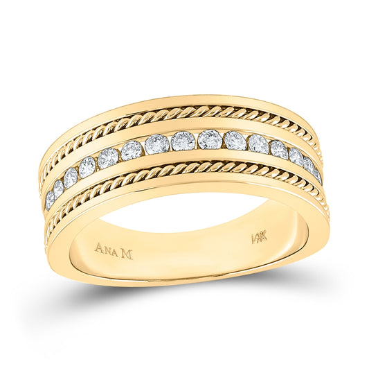 14K Yellow Gold Mens Round Diamond Wedding Rope Band Ring 1/2 Cttw, Mens Size: 7-13