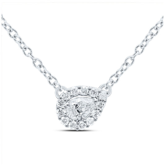 14K White Or Rose Gold Womens Pear Diamond Solitaire Necklace