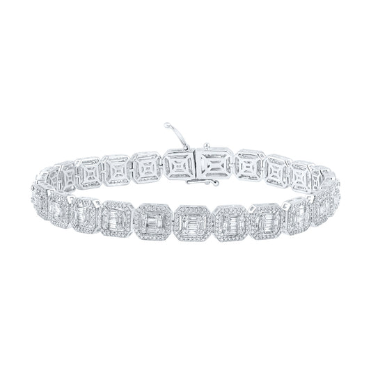 14kt White Gold Mens Baguette Diamond Link Bracelet 5-3/4 Cttw