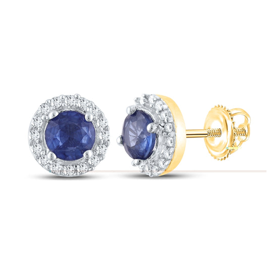 10K Yellow Gold Womens Round Blue Sapphire Halo Earrings 5/8 Cttw