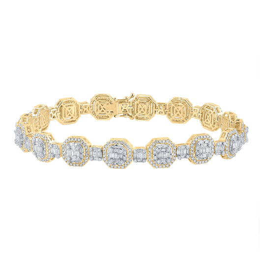 14K Yellow Gold Mens Baguette Diamond Octagon Link Bracelet 6-1/4 Cttw