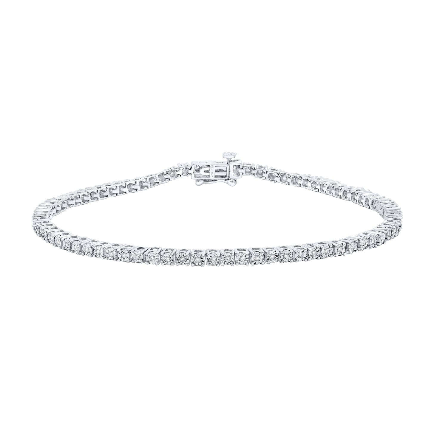 Sterling Silver Mens Round Diamond Single Row Link Bracelet 1/2 Cttw