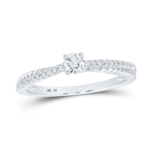 10K White Gold Womens Round Diamond Solitaire Ring 1/4 Cttw, Womens Size: 5-10