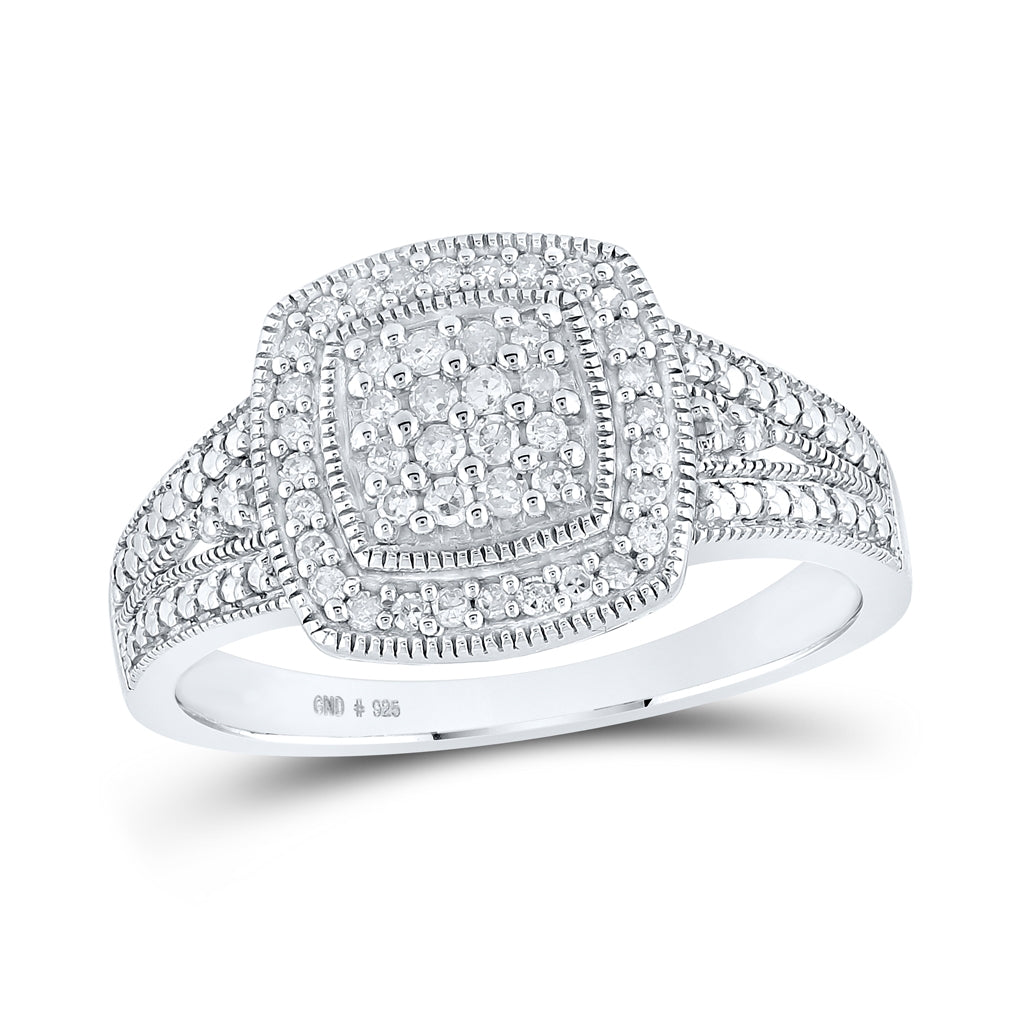 Sterling Silver Womens Round Diamond Square Ring 1/4 Cttw, Womens Size: 5-10