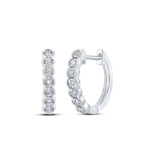 Sterling Silver Womens Round Diamond Hoop Earrings 1/10ctw