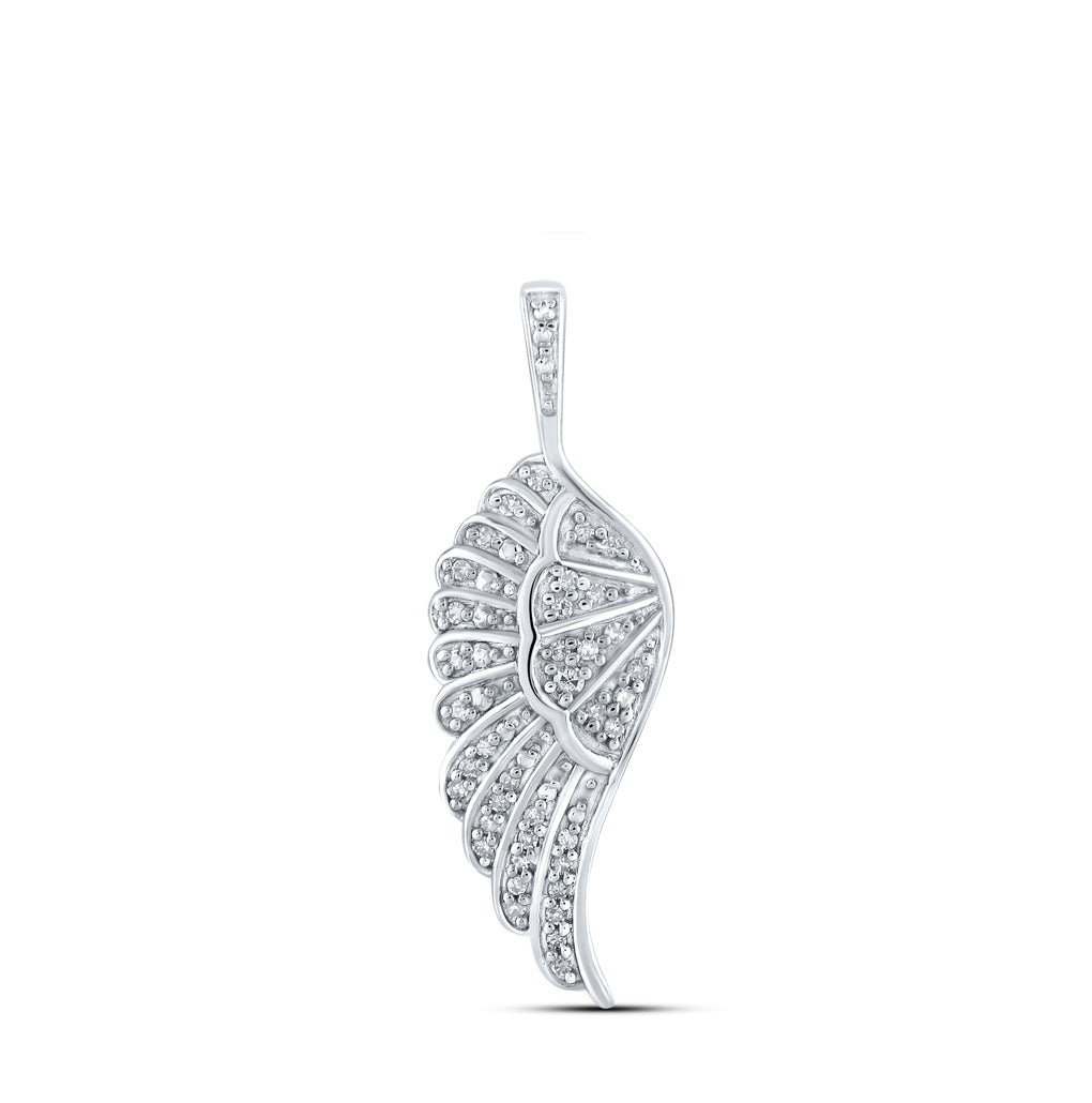 Sterling Silver Womens Round Diamond Wing Fashion Pendant 1/8ctw