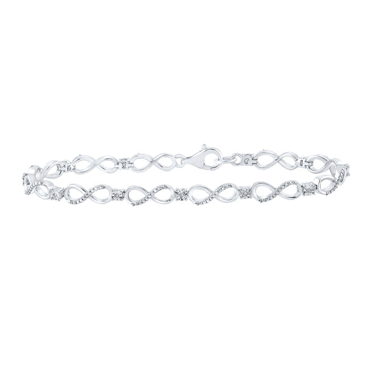 Sterling Silver Womens Round Diamond Infinity Bracelet .03ctw