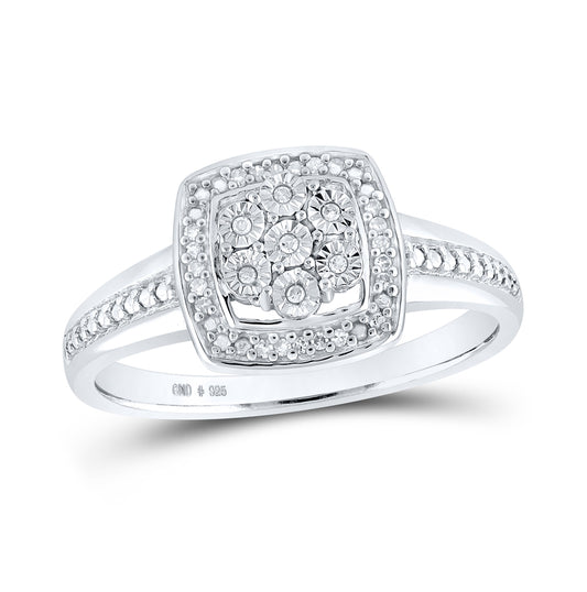 Sterling Silver Womens Round Diamond Square Ring 1/20 Cttw, Womens Size: 5-10