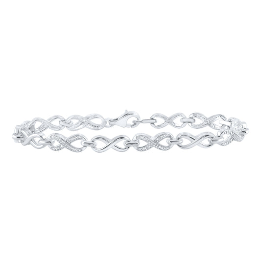 Sterling Silver Womens Round Diamond Infinity Bracelet 1/10ctw