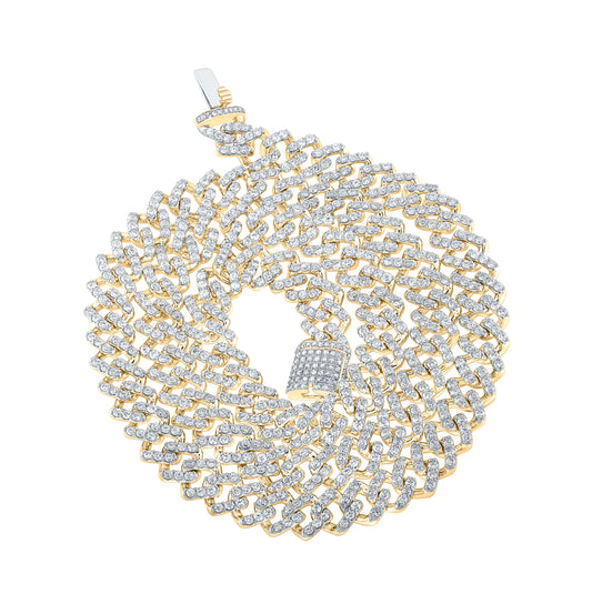 10K Yellow Gold Mens Round Diamond 22-inch Cuban Link Chain Necklace 15 Cttw, Length: 22.01 In, Width: 0.41 In