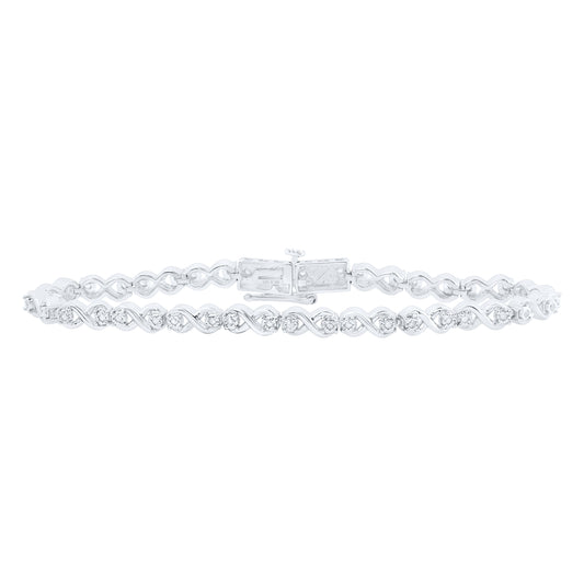 Sterling Silver Womens Round Diamond Fashion Bracelet 1/3 Cttw