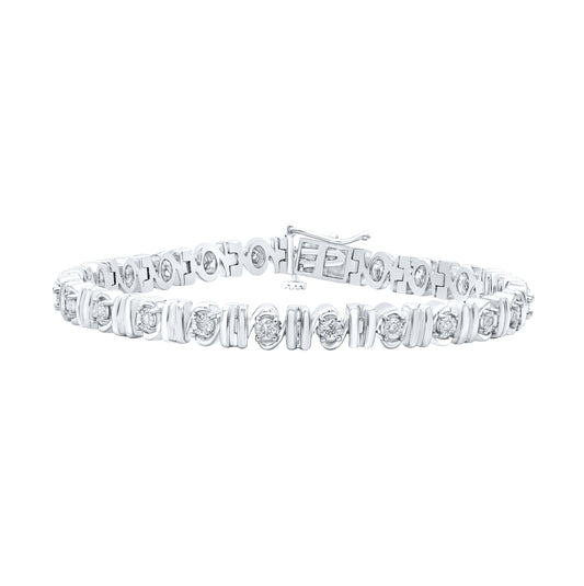 Sterling Silver Womens Round Diamond Fashion Bracelet 1/5ctw