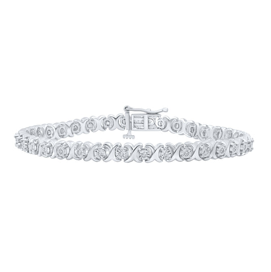 Sterling Silver Womens Round Diamond Fashion Bracelet 1/4 Cttw