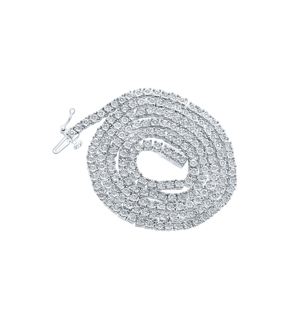 Sterling Silver Mens Round Diamond Single Row 18-inch Link Chain Necklace 1-1/5 Cttw, Length: 17.99 In