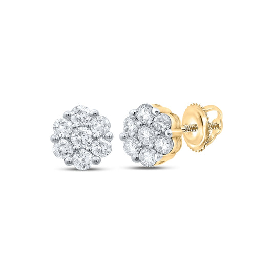 14K Yellow Or White Or Rose Gold Womens Round Diamond Flower Cluster Earrings