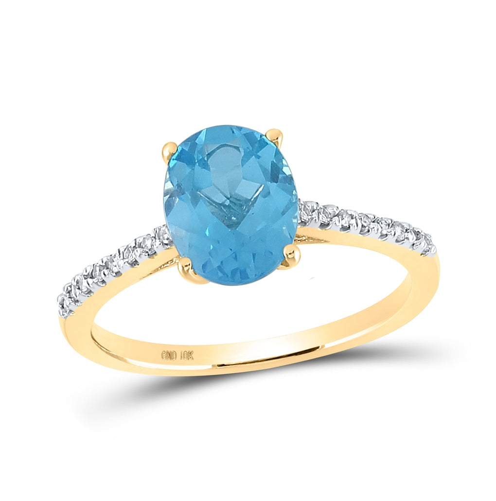 10K Yellow Or White Or Rose Gold Womens Oval Synthetic Blue Topaz Solitaire Ring, Womens Size: 5-10