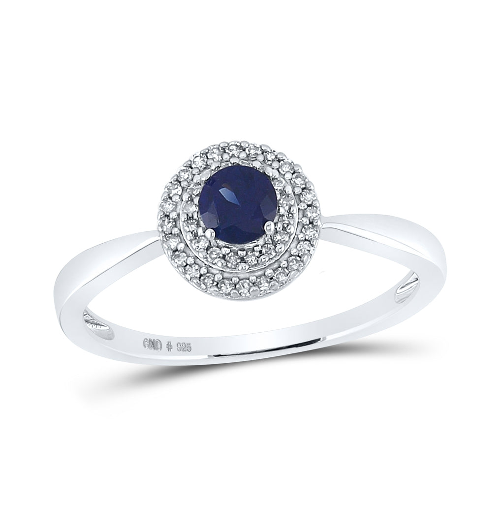 Sterling Silver Womens Round Synthetic Blue Sapphire Diamond Solitaire Ring 1/3 Cttw, Womens Size: 5-10