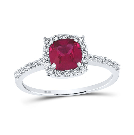 10K Yellow Or White Gold 1/5ctw Diamond 1 1/3ct Ruby Synthetic Gemstone Ring